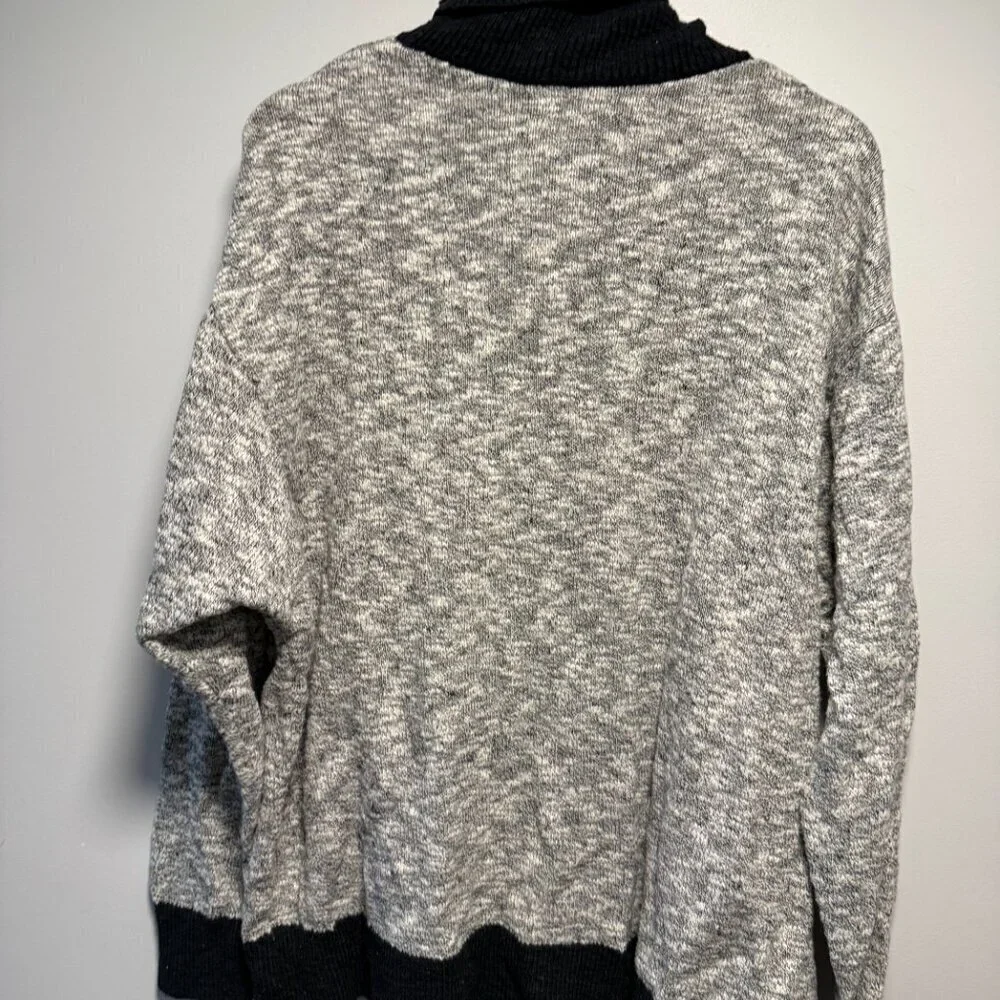 LL Bean Signature Cotton Linen Summer Cowl Neck Sweater Black Marl Large